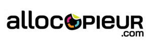 Le logo d'Allocopieur.com est composé d'une icône circulaire stylisée et colorée et d'un texte noir en gras sur fond blanc, représentant l'expertise de la marque en matière de solutions et de services liés aux photocopieurs.